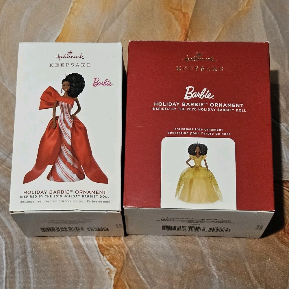 2019 2020 Hallmark Keepsake Holiday Barbie African American Ornaments Lot of 2